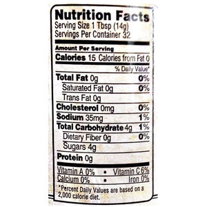 close up of german relish nutrition label